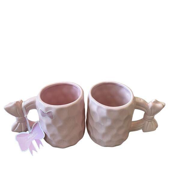 Market Finds Hand Painted Pink Bow Handle Ceramic Coffee Tea Mug Set of 2 NEW - Picture 11 of 13